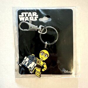 Disney Star Wars R2D2 C-3PO Stainless Steel Enamel Key Chain Bag Tag New Sealed